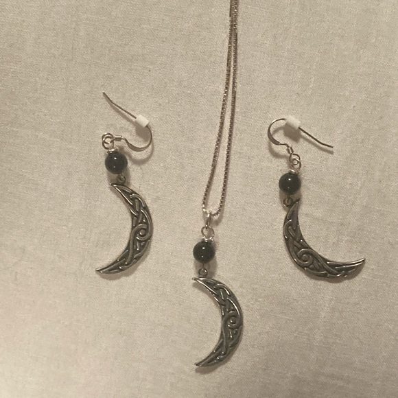 Celtic Moon Necklace and Earrings Set NEW NEVER WORN HANDMADE - Picture 6 of 9